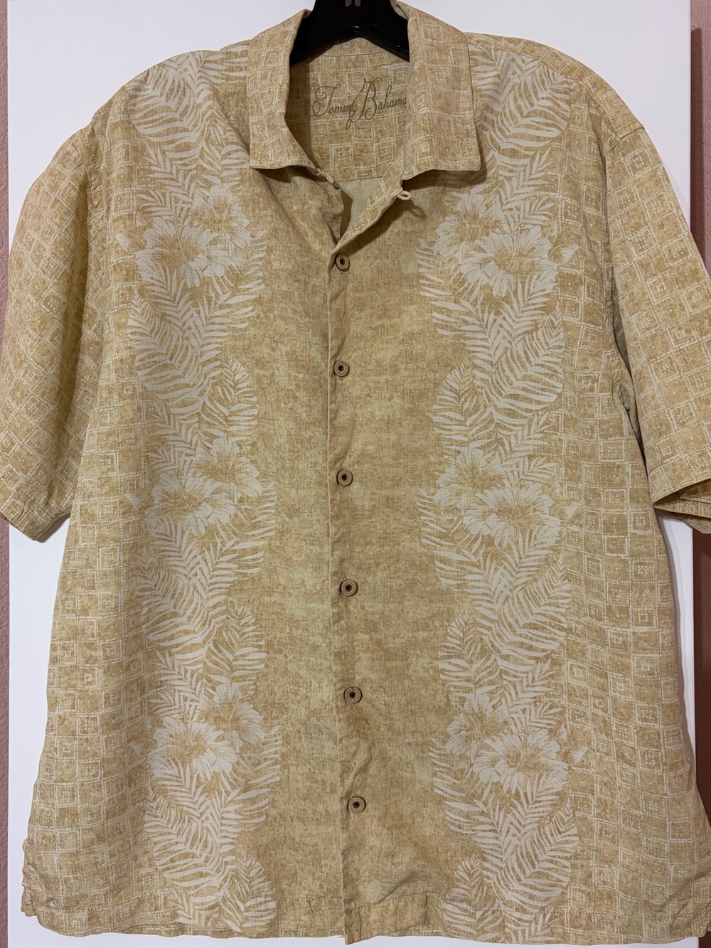 Vintage Tommy Bahama 100% Silk Hibiscus Panel Camp Shirt L